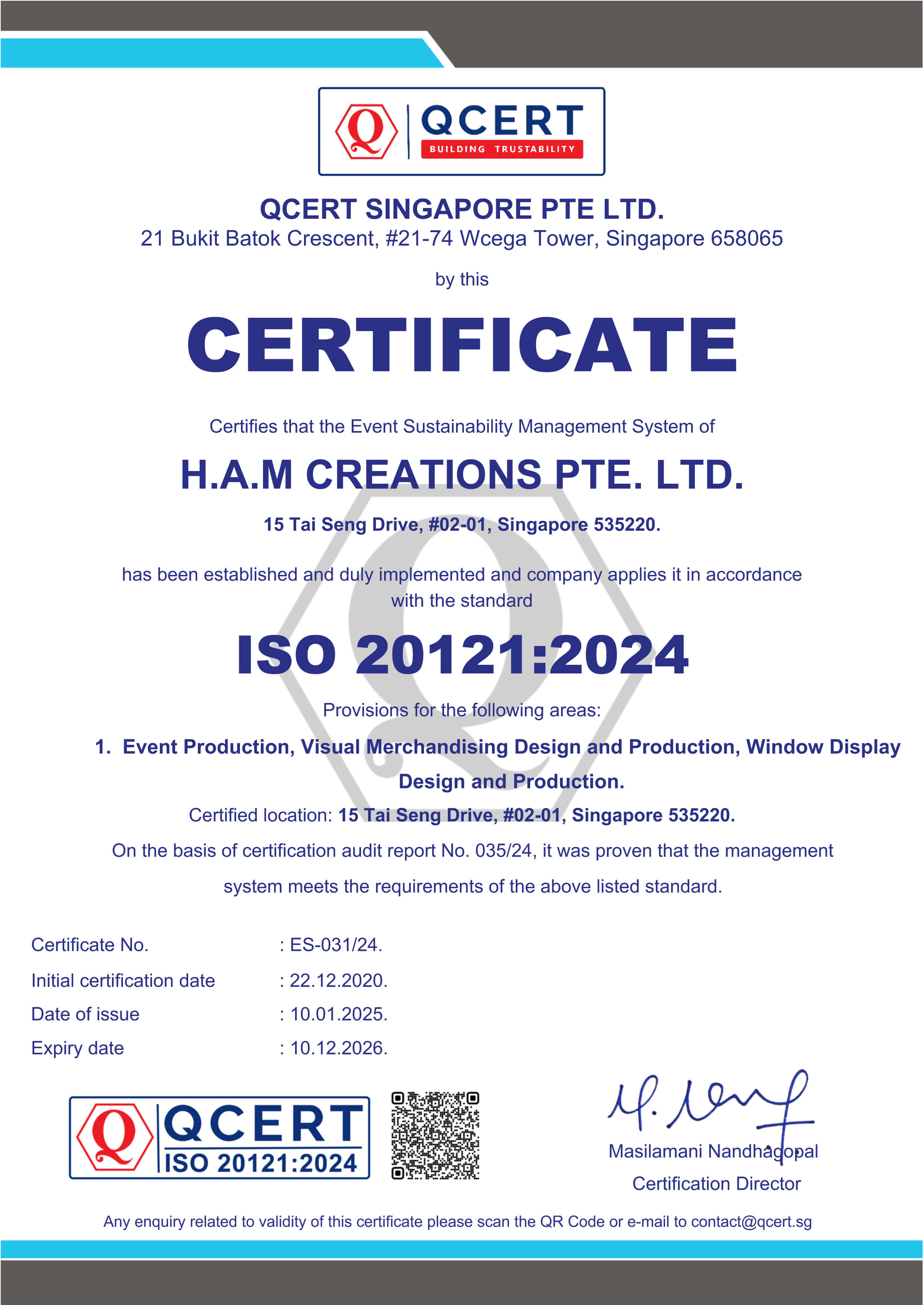 ISO 20121 certification in singapore - Qcert